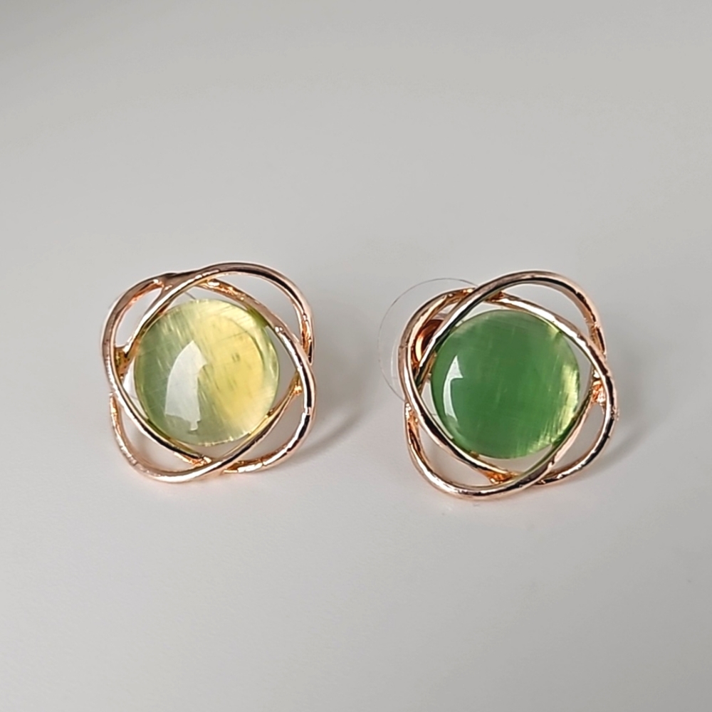 Green Faux Gem 50s Inspired Post Earrings